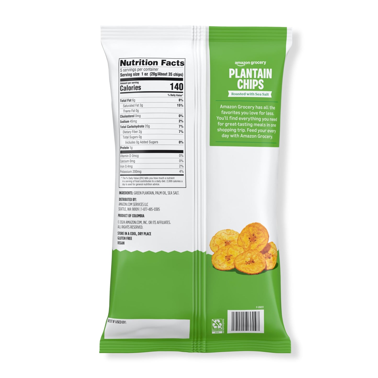 Amazon Grocery, Plantain Chips Roasted with Sea Salt, 5 oz (Previously Amazon Fresh, Packaging May Vary)