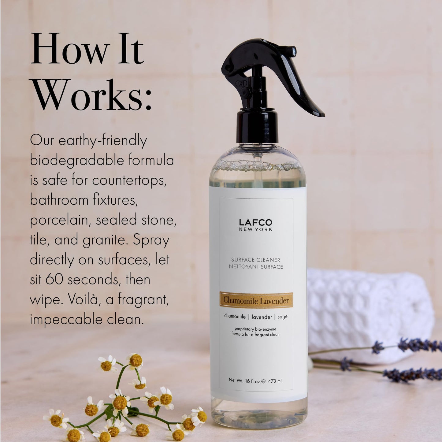 LAFCO New York Surface Cleaner, Chamomile Lavender - 16 fl oz - Bio-Enzyme Natural Formula for a Fragrant Clean - Safe for Non-Porous Sealed Surfaces