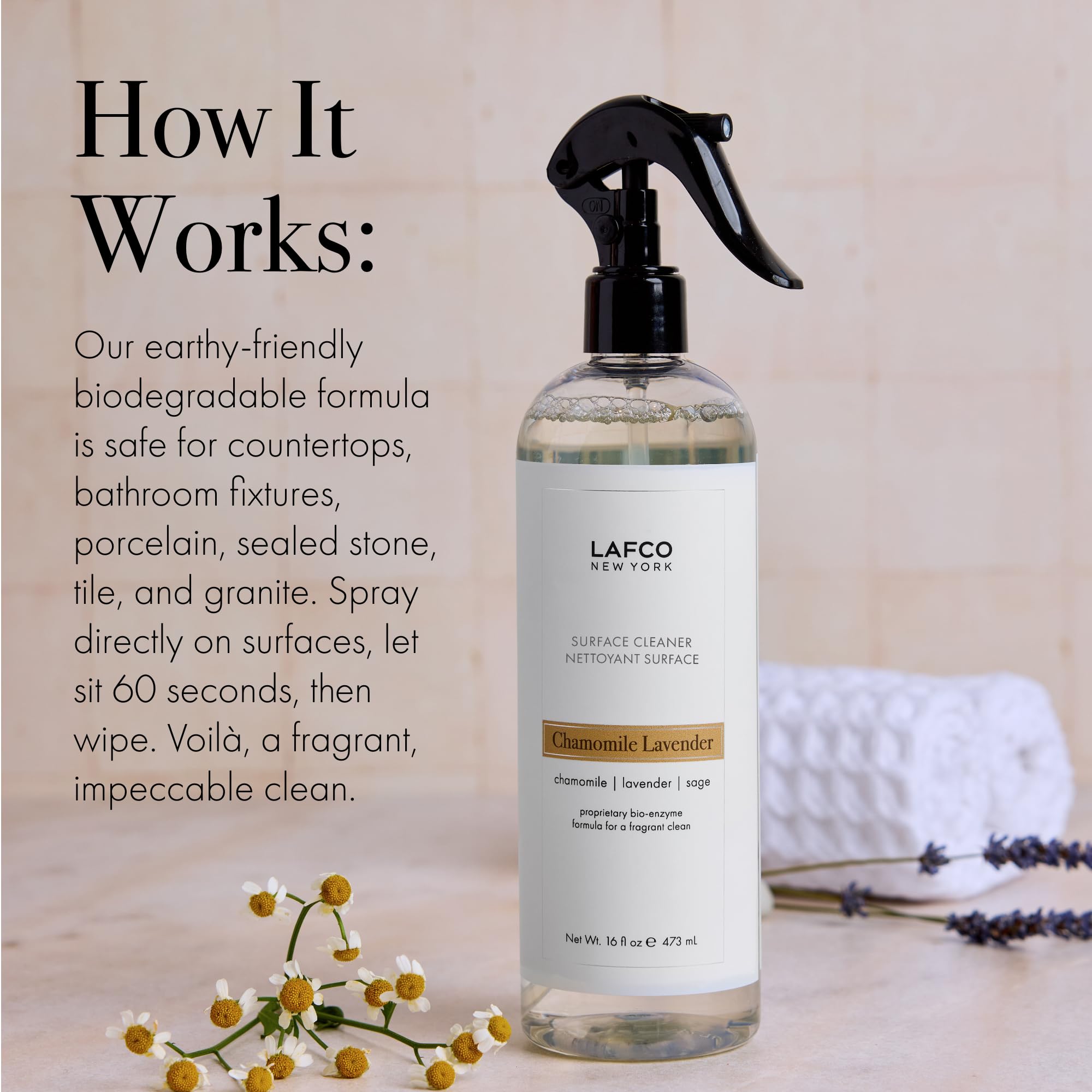 LAFCO New York Surface Cleaner, Chamomile Lavender - 16 fl oz - Bio-Enzyme Natural Formula for a Fragrant Clean - Safe for Non-Porous Sealed Surfaces