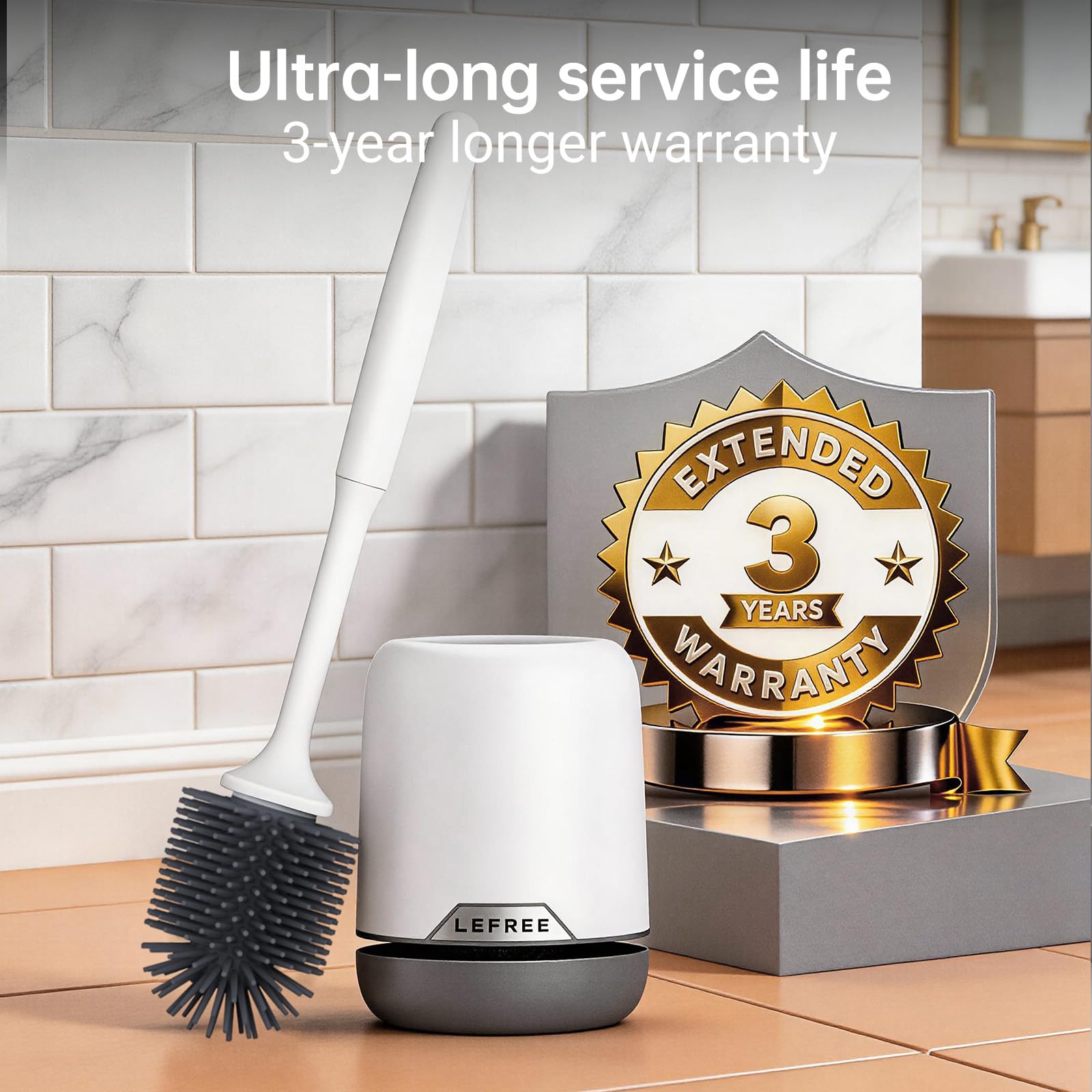 Lefree Silicone Toilet Brush and Holder, Bathroom Cleaner Brush Set, Non-Slip Handle Toilet Bowl Brush with TPR Soft Bristle, Wall Mounted/Floor