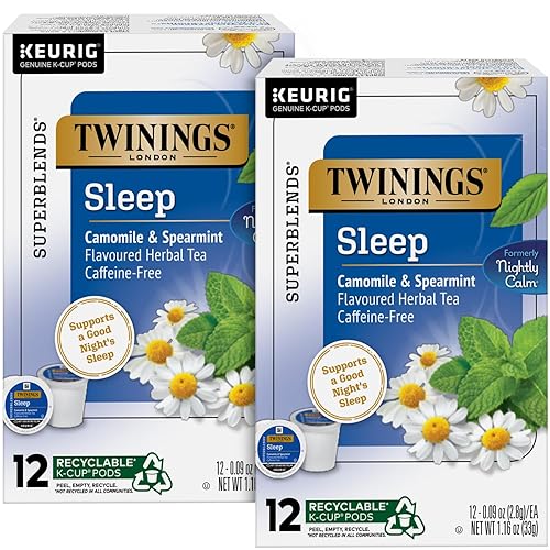 Twinings Nightly Calm Herbal Tea K-Cup Pods for Keurig - Sleep Tea, Bedtime Caffeine-Free Tea Blend, Soothing Chamomile, Relaxing Spearmint, Subtle