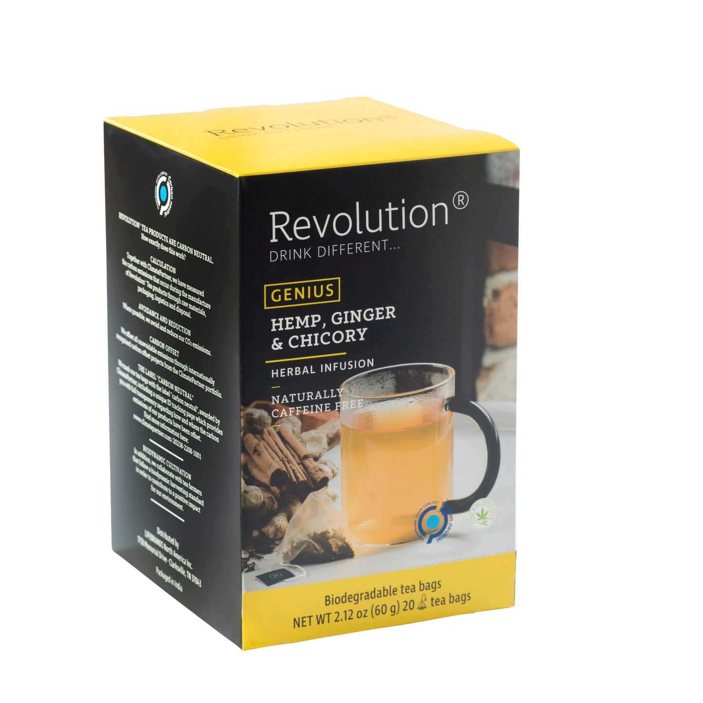 Revolution Tea GENIUS Hemp, Ginger & Chicory Hemp Tea - Energizing Blend with a Kick