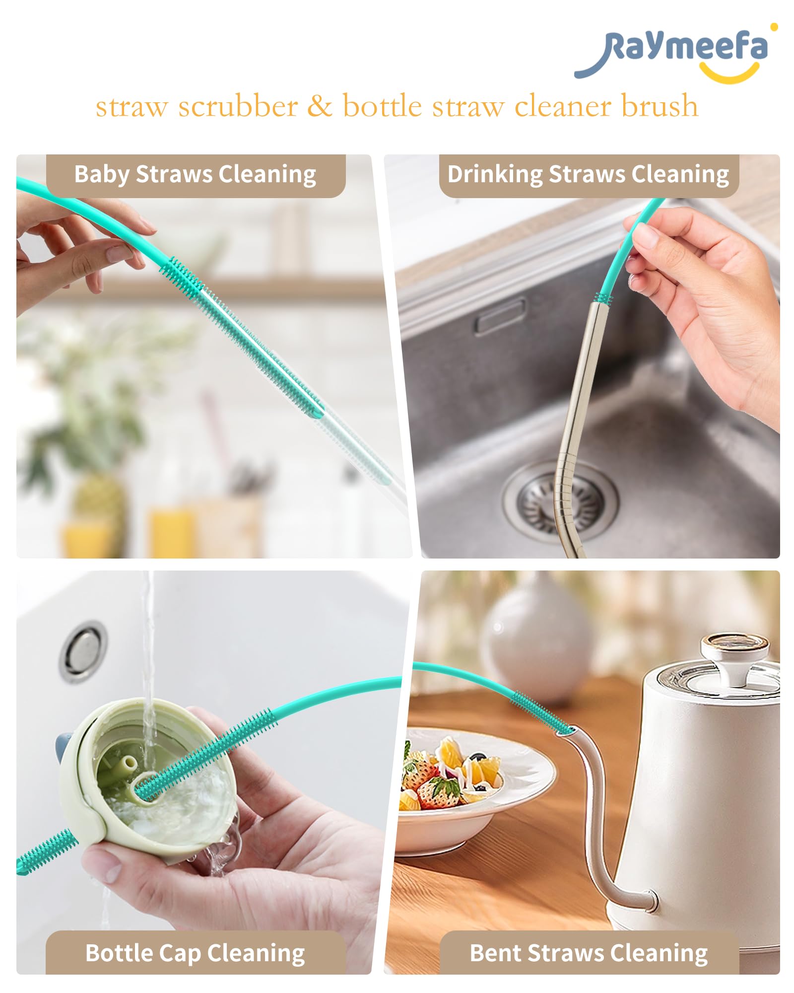 Straw Cleaner Brush Set - Raymeefa Scratch-Free Detail Cleaning for Reusable Straws & Tumblers (Green)