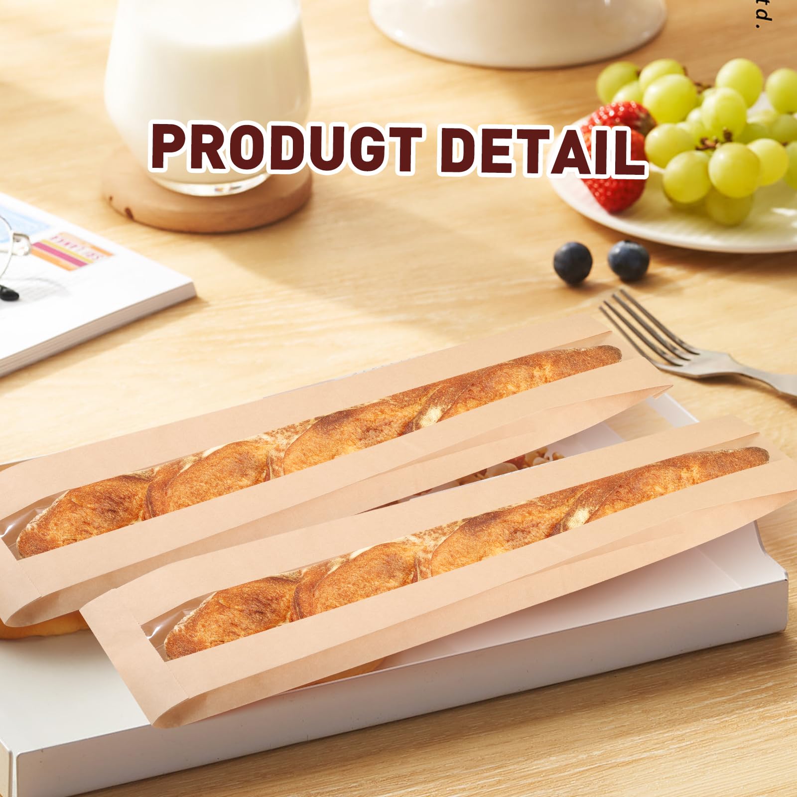 Bakbania 50 Pack Baguette Bags with Stickers Paper Bread Loaf Packing Bags with Window for Homemade Bread