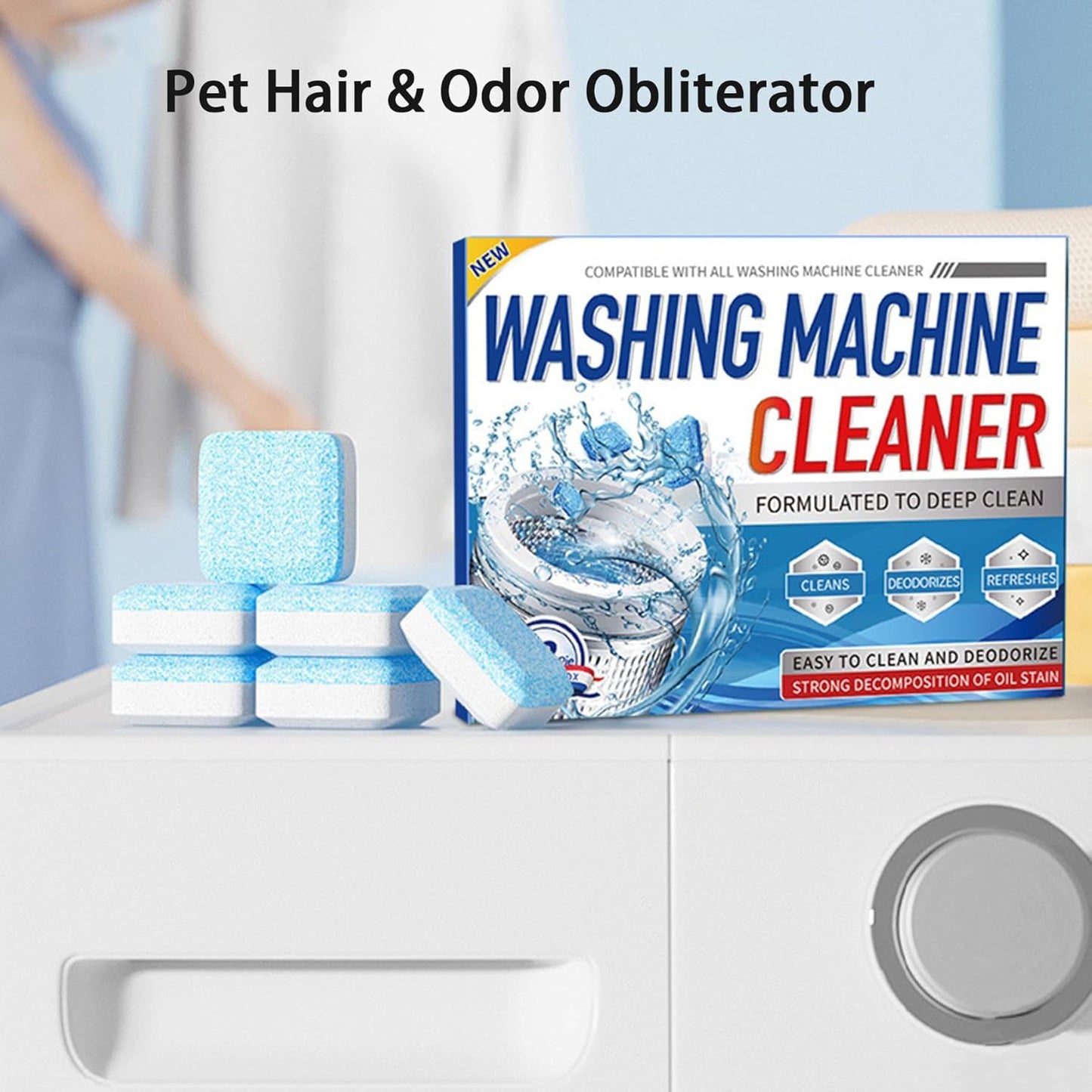 Biaccrss Washing Machine Cleaner Tablets, 24 Pack, 12 Month Supply, Pet-Safe Formula, HE Compatible for Top & Front Load Washers, Septic Safe