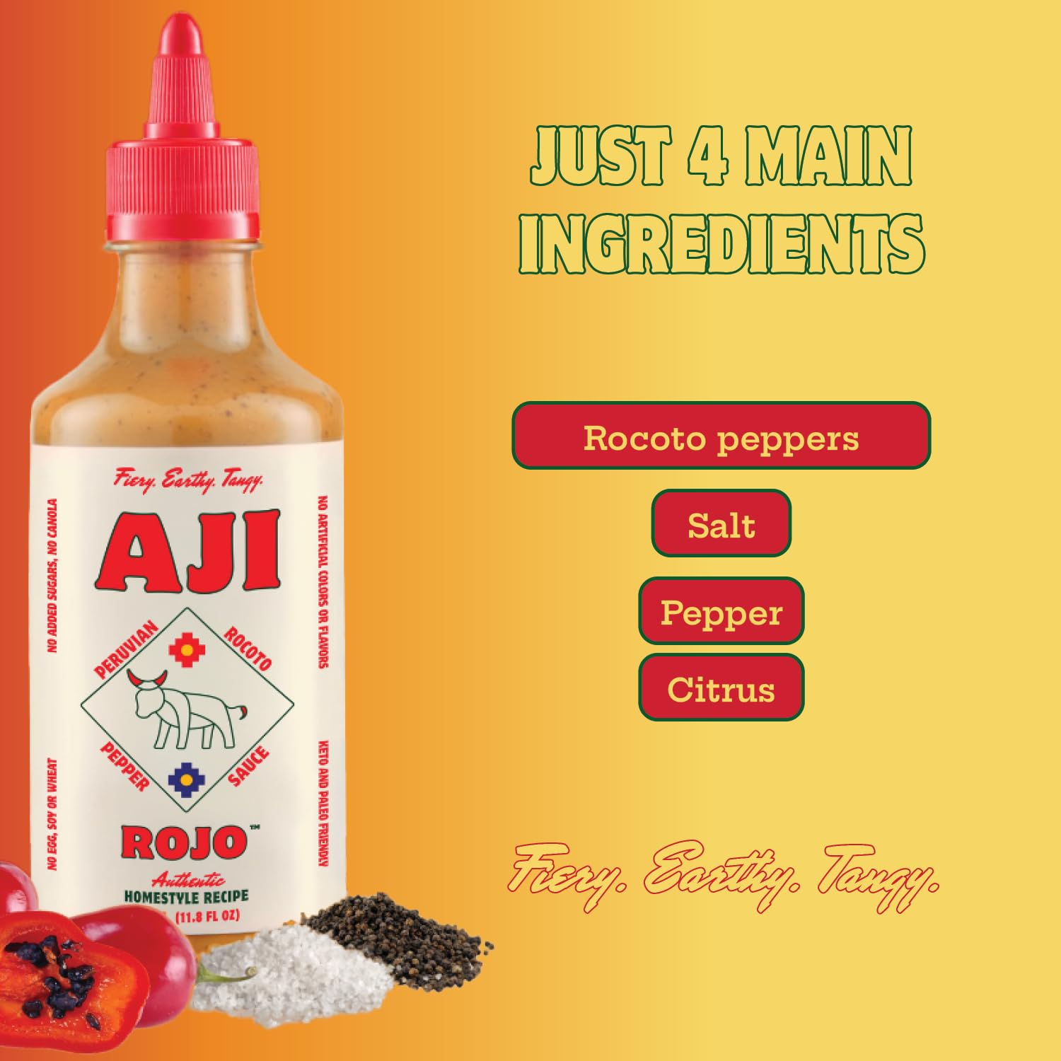 Aji Rojo Peruvian Hot Sauce - Bold Red Chili Sauce with Rocoto Peppers Smoky Tangy Heat - Vegan, Soy & Gluten Free, Paleo and Keto Friendly - Gourmet