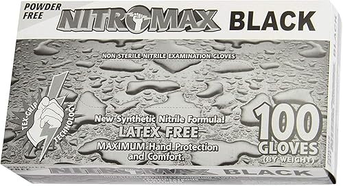 Nitromax Powder Free Black Nitrile Examination Gloves Latex Free 100 Gloves (Small #1082)