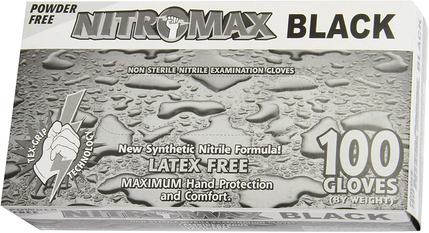 Nitromax Powder Free Black Nitrile Examination Gloves Latex Free 100 Gloves (Small #1082)