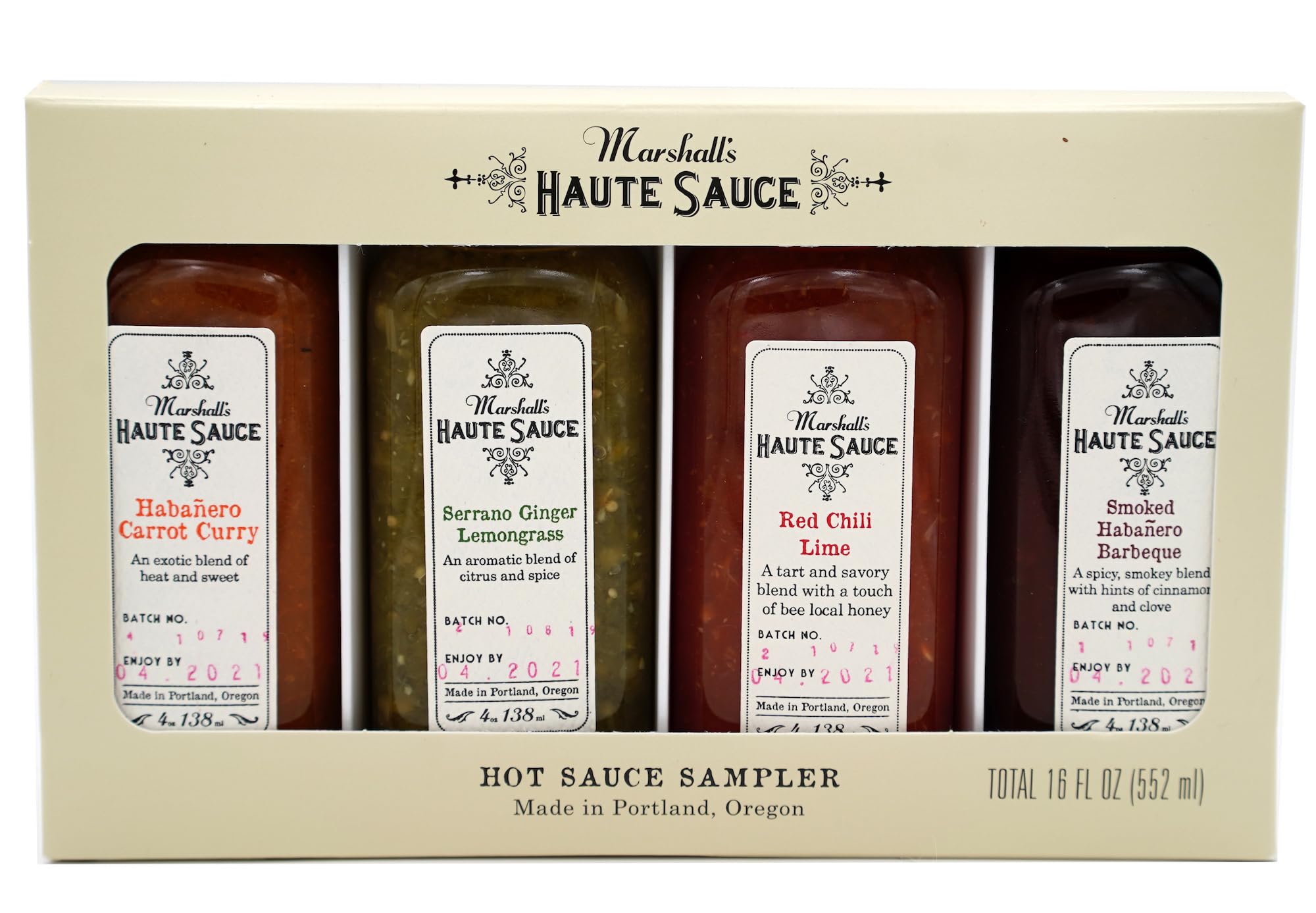 Marshalls Haute Sauce Hot Sauce Sampler, 16 fl oz, Variety Pack of 4 Flavors