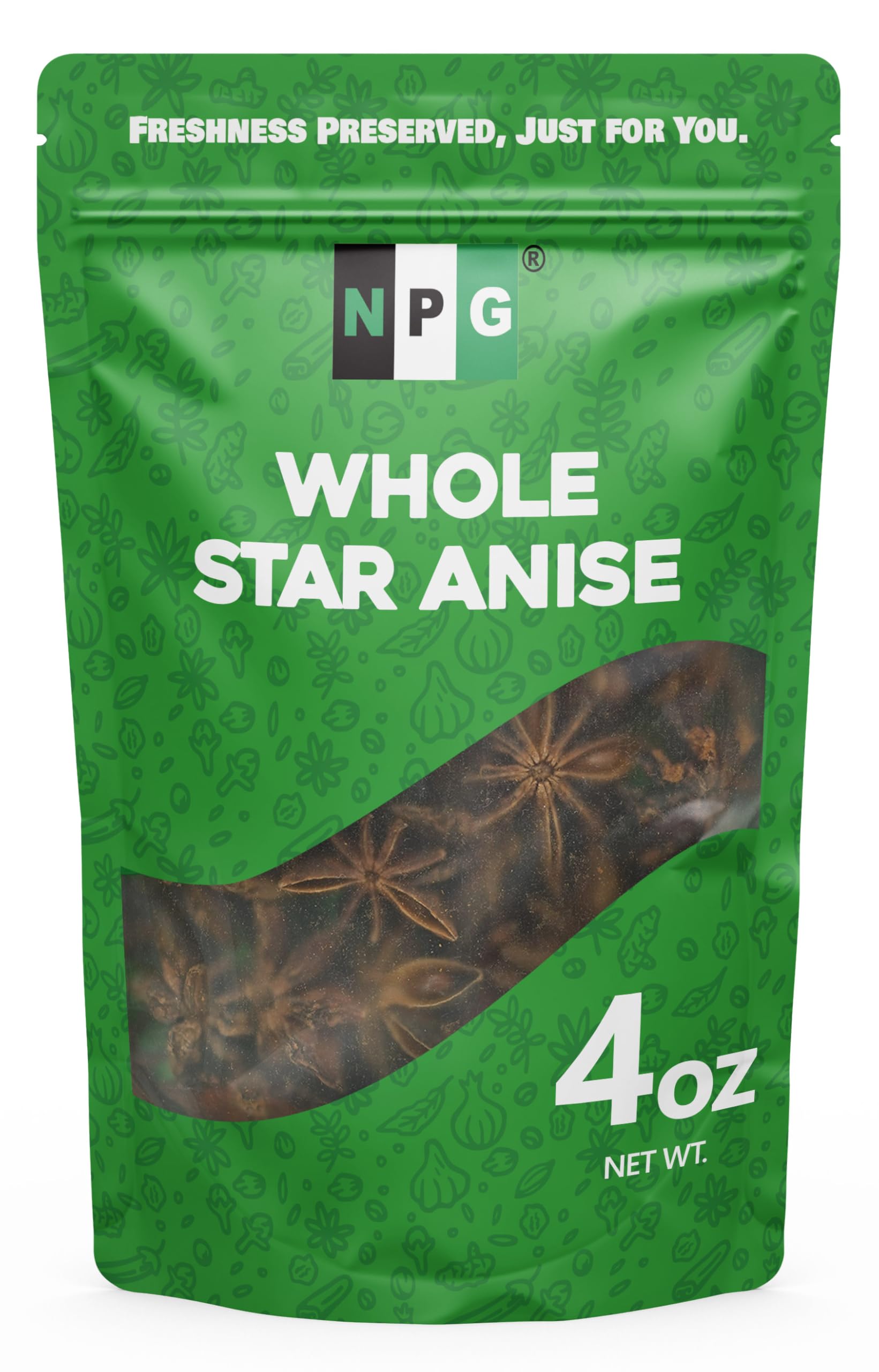 NPG Whole Star Anise Pods 4 Ounce, 100% Natural Whole Chinese Anise Star Pods Sun Dried Spice, Anis Estrella/Badian Khatai/Illicium Verum, Widely Used