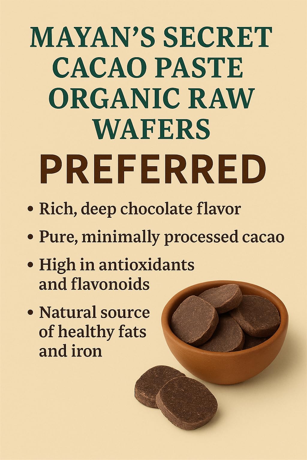 Cacao Paste Organic Raw Wafers Bulk 1 Pound Cacao Paste Unsweetened, Vegan,