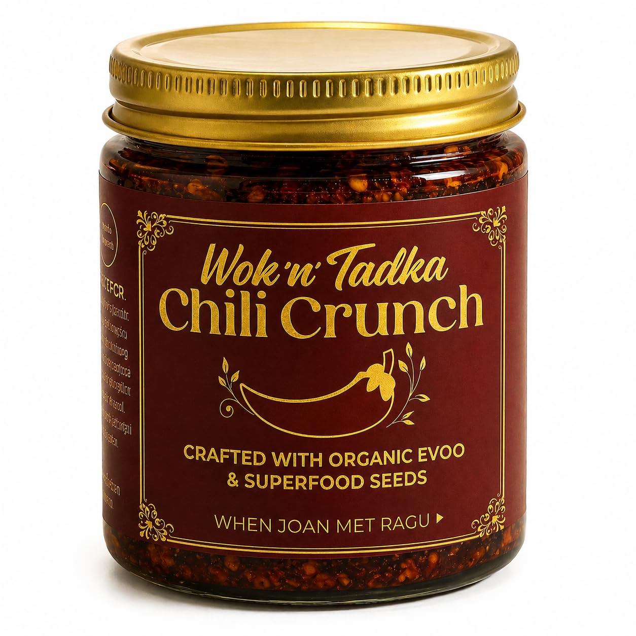 Wok n Tadka Spicy Garlic Chili Crunch 6oz, Crunchy Chili Crisp with Organic EVOO, Superfood Seeds, No Seed Oils, No Sugar Added, Gluten Free, Keto