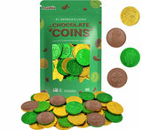 100-Count St. Patrick's Day Milk Chocolate Green & Gold Coin, 100 Coins, Shamrock & Leprechaun Themed Coins, Parties, Events and Celebrations, Perfect