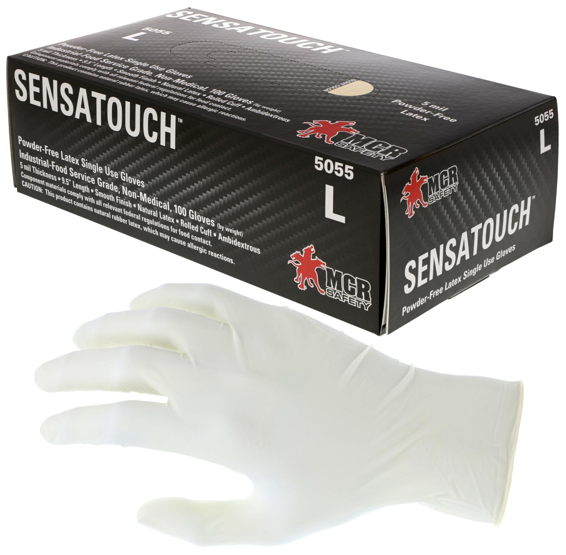 MCR Safety 5055XL SensaGuard Industrial Grade Latex Double Chlorinated Powder-Free Disposable Gloves, Natural, X-Large, Pack of 100