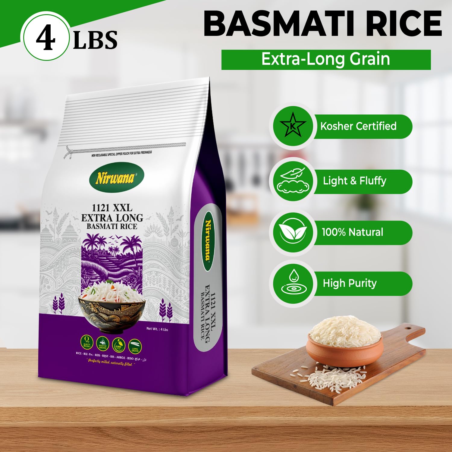 Premium Basmati Rice - Aromatic Long-Grain White, Perfect for Pilaf & More - Ideal for Rice Cooker, Microwave, & Instant Rice Meals (4lb)