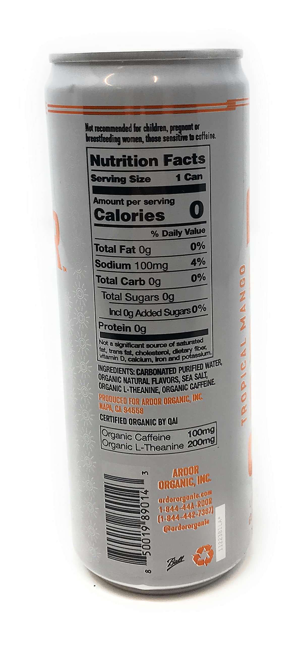 Ardor, Water Sparkling Tropical Mango Organic, 12 Fl Oz