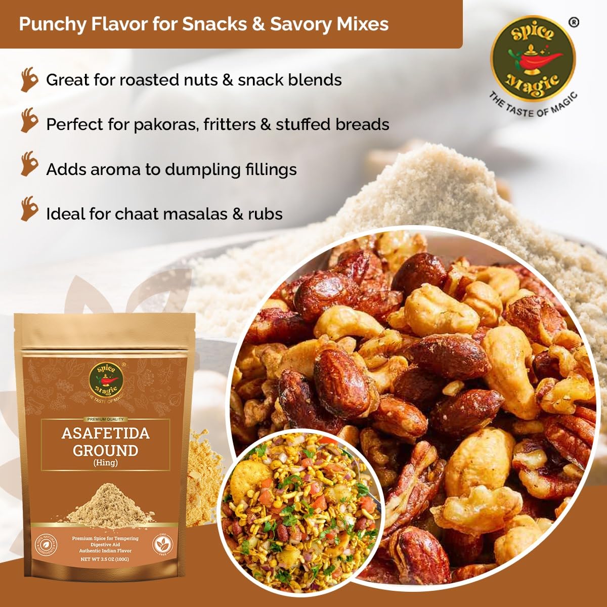 Spice Magic Asafetida Ground (Hing) ~ 100% Pure, Aromatic & Natural I Non-GMO I Indian Origin 3.5oz (100g)