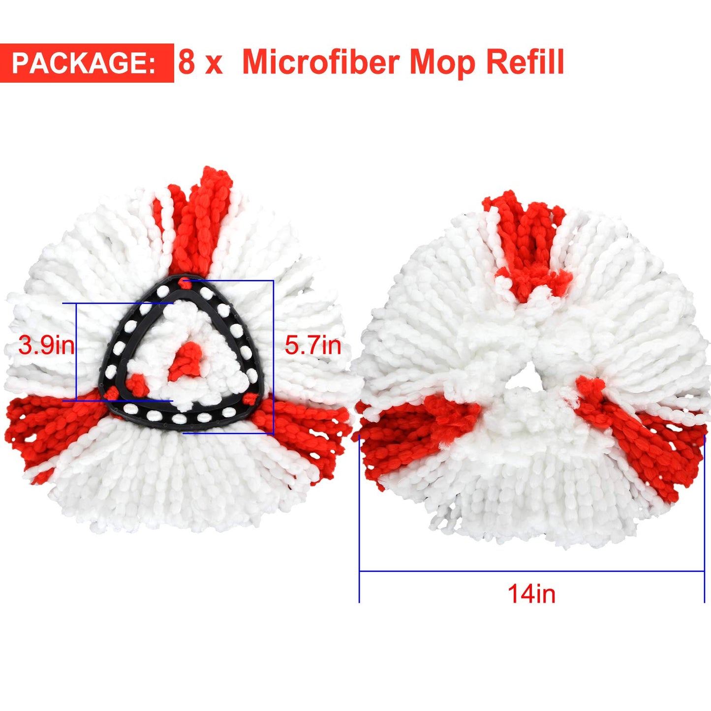 AKOLAFE 8 Pack Spin Mop Replacement Heads, 100% Microfiber Easywring Mop Refill, Mop Replacement Heads Spin Mop Compossible with 1 Tank Bucket System