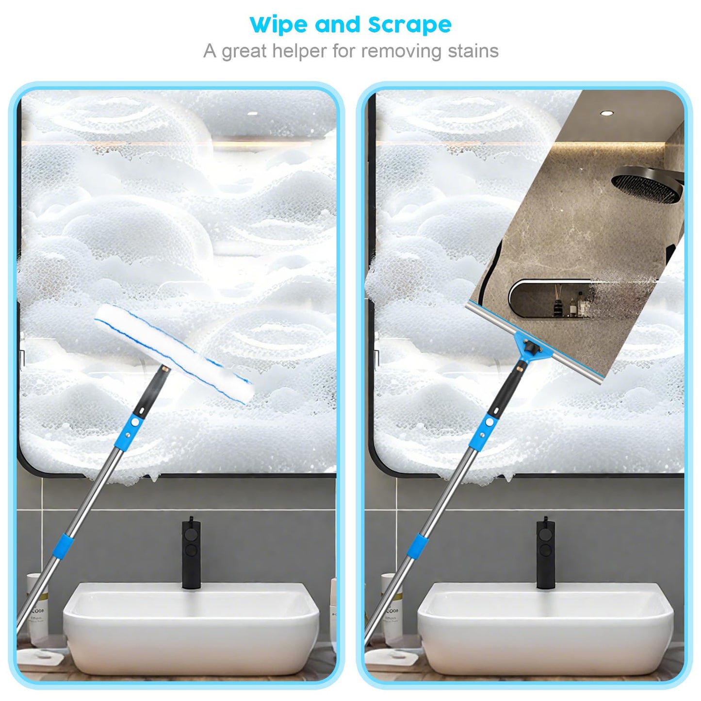Window Squeegee?5 in 1 Bendable Head Window Squeegee for Home?61''Extension Poles?Bendable Head car Window Cleaner Tool?Squeegee for Shower