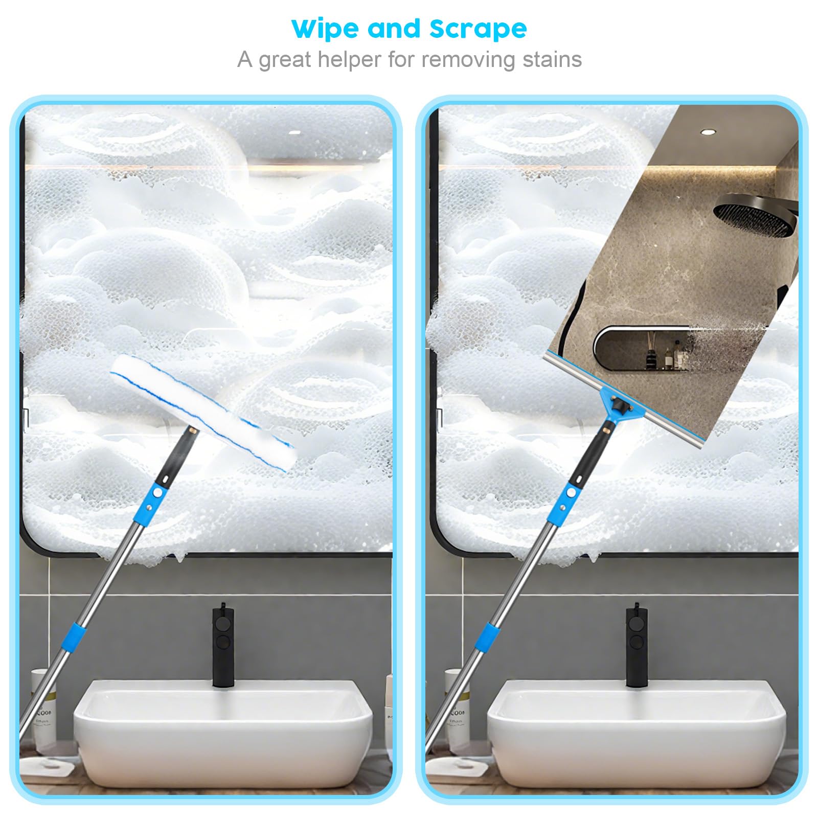 Window Squeegee?5 in 1 Bendable Head Window Squeegee for Home?61''Extension Poles?Bendable Head car Window Cleaner Tool?Squeegee for Shower