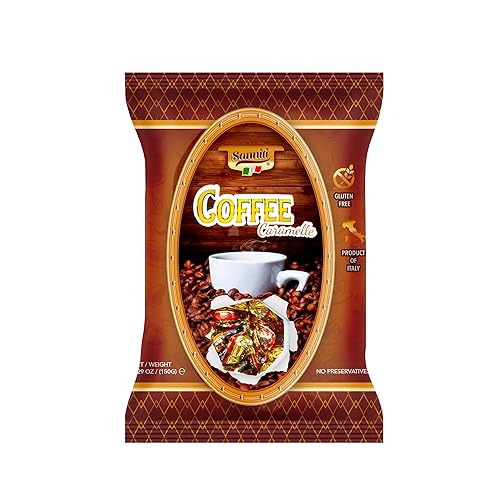 Sanniti Italian Hard Candy Caramelle | Gluten Free, No Preservatives | Product of Italy, 5.29 oz Bag (150 Grams, Coffee)