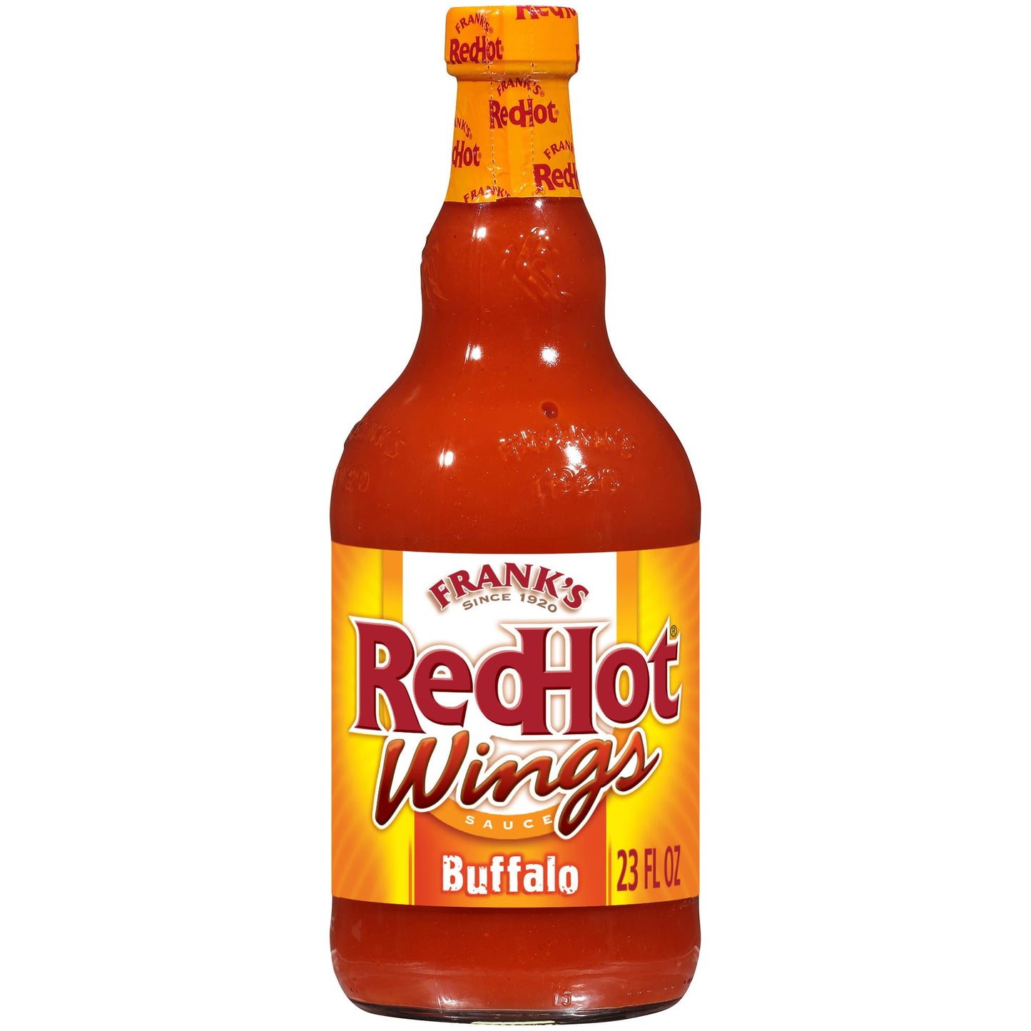 Frank's RedHot Wings Sauce, Buffalo, Ready-To-Use, Shake or Pour Over Wings, Sandwiches, Pizza, and More for Buffalo-Style Flavor, 23 fl oz