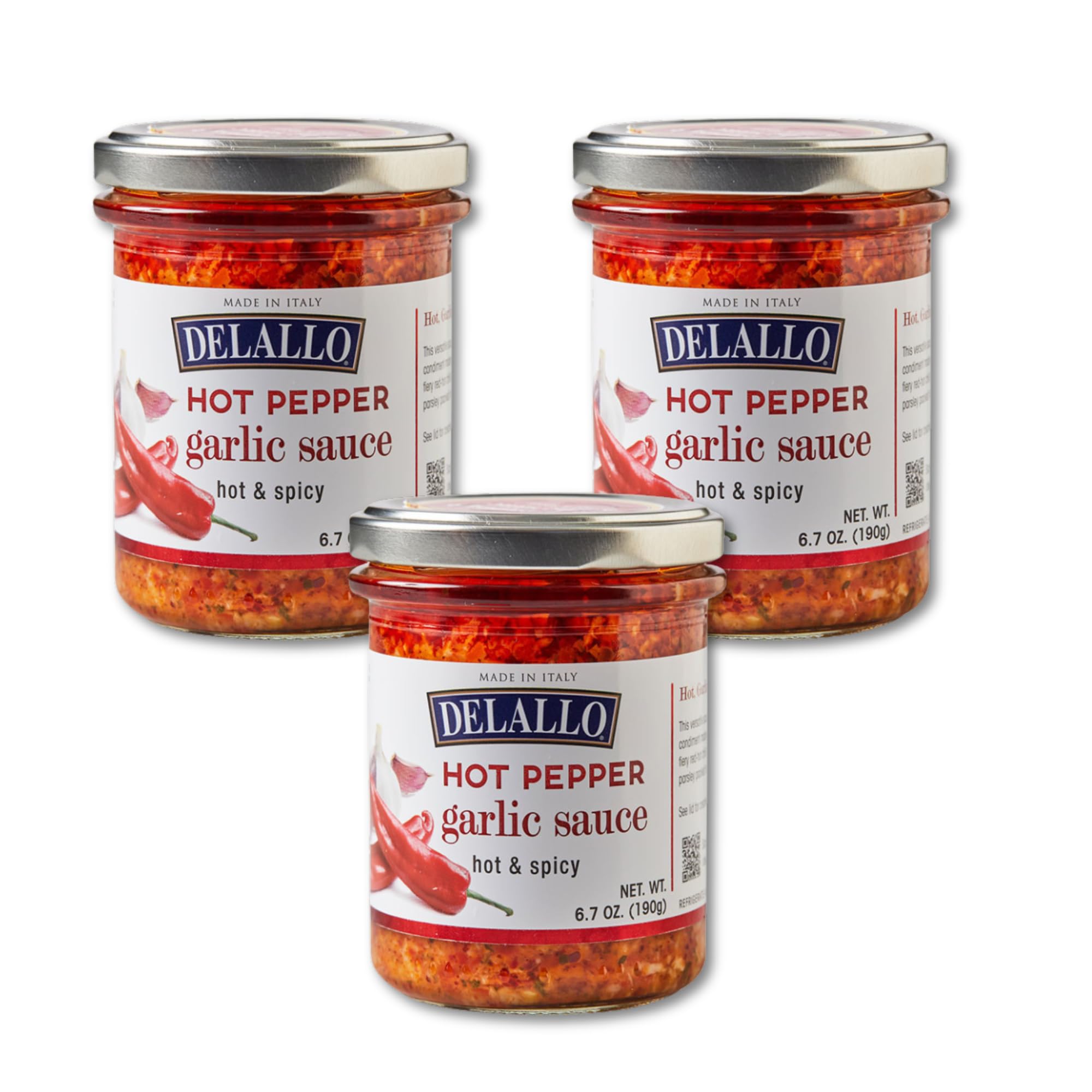 DeLallo Hot Pepper Garlic Sauce, Made in Italy with Red Chili Peppers and Extra Virgin Olive Oil, Spicy Gourmet Condiment, Non-GMO, Gluten Free