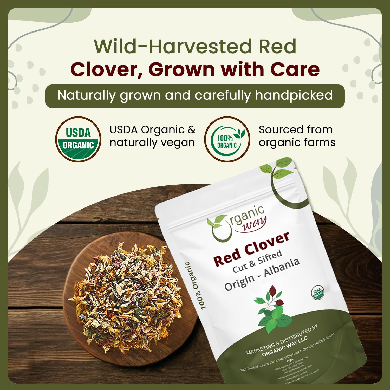 Organic Way Red Clover Flower Cut & Sifted (Trifolium Pratense) Herbal Tea | European Wild-Harvest | Organic & Kosher Certified | USDA Certified |