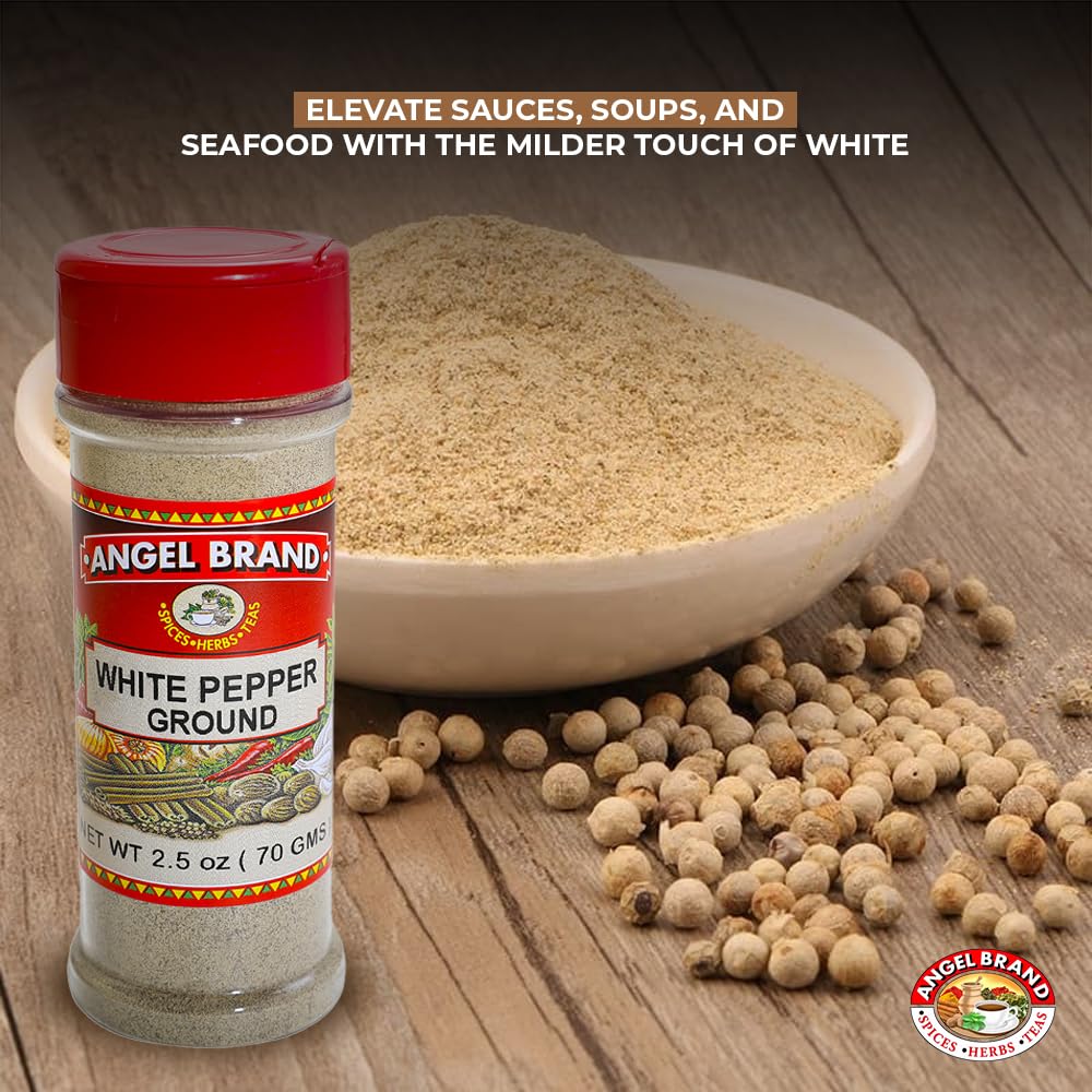 Angel Brand White Pepper Ground - 2.5 oz Bottle - Fine Ground White Pepper for Cooking, Seasoning, and Sauces