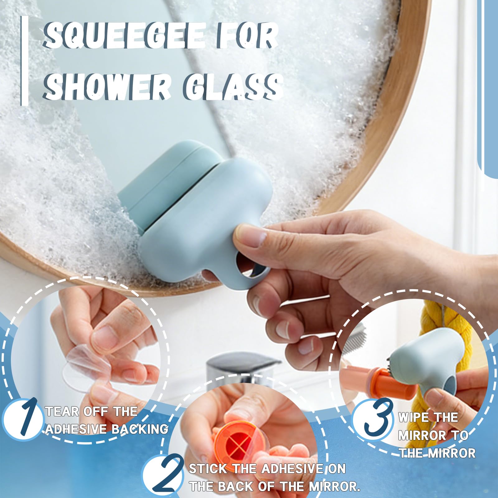 Mini Squeegee for Mirror and Car Windows, 2 in 1 Window Scrubber, Sponge Wipe, Silicone Small Squeegee, for Bathroom Mirror Makeup Mirror
