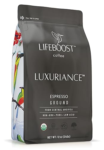 Lifeboost Organic Espresso Ground Coffee - Non-GMO Low Acid Single Origin USDA Shade Grown Organic Espresso Coffee - Third Party Tested For Mycotoxins