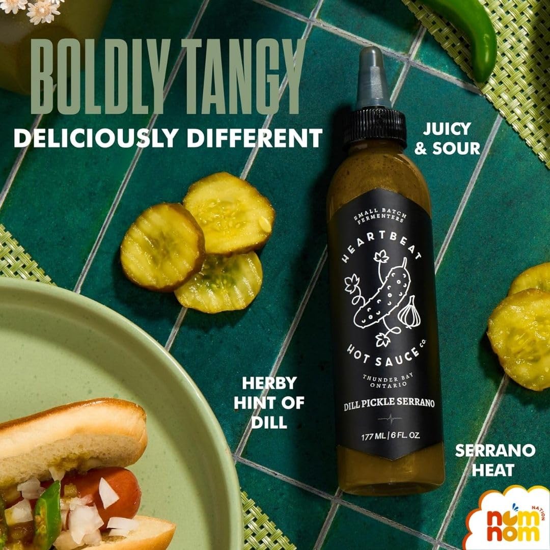 Heartbeat Hot Sauce Dill Pickle Serrano - (Pack of 3, 6floz) - Hot Sauce for Wings, Tacos and Sandwiches - Buffalo Sauce Style Heat - Chipotle Sauce