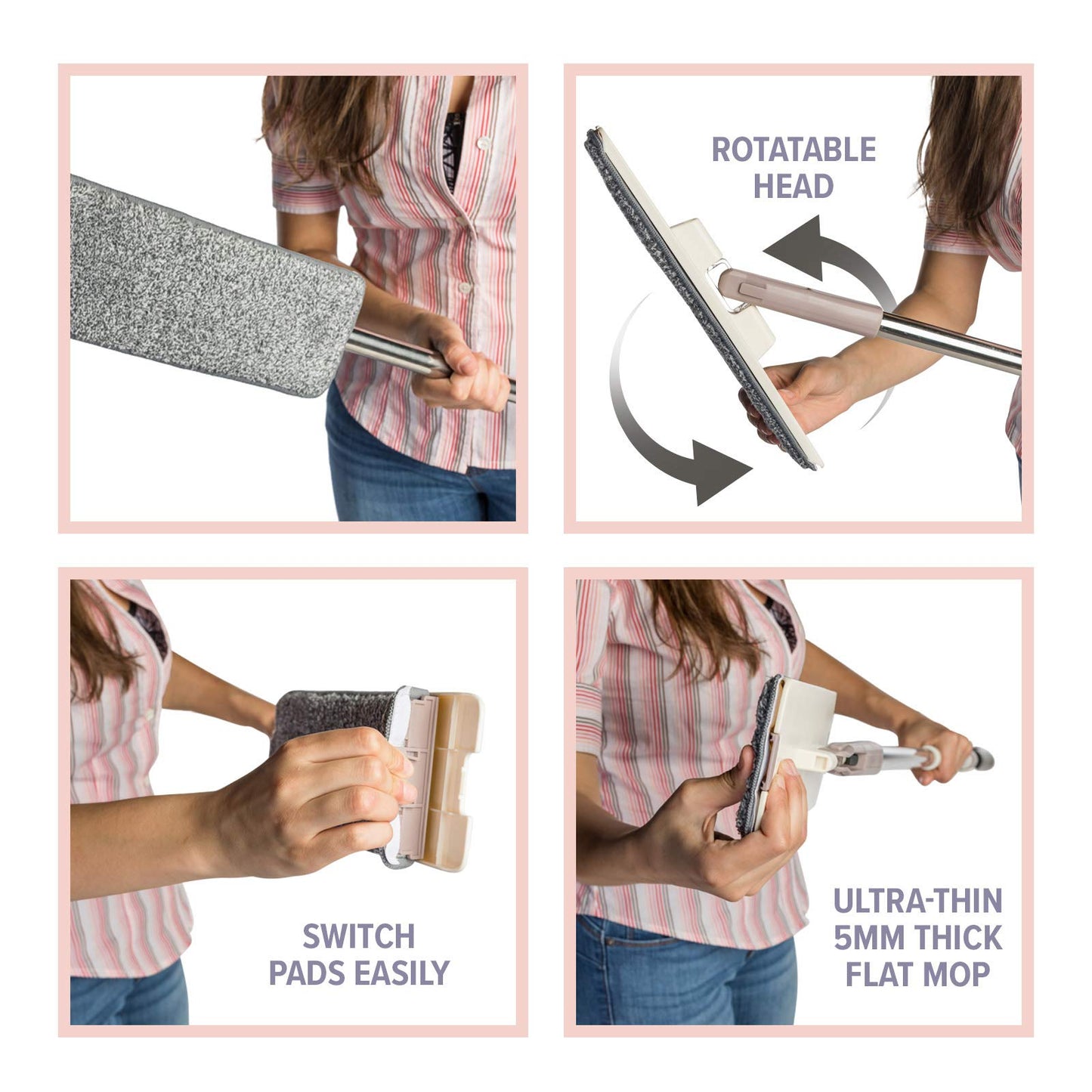 JFB Home Products Micro Flat Mop & Bucket System, Hands-Free Wringing Floor Cleaning, 3 Washable & Reusable Microfiber Pads, Wet or Dry Usage on Wood