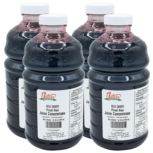 Nature Blessed 100% Pure Pinot Noir Red Grape Fruit Juice Concentrate - 4 Quarts (4/32 fl oz bottles), Excellent for Home Vintners or Brewers, All