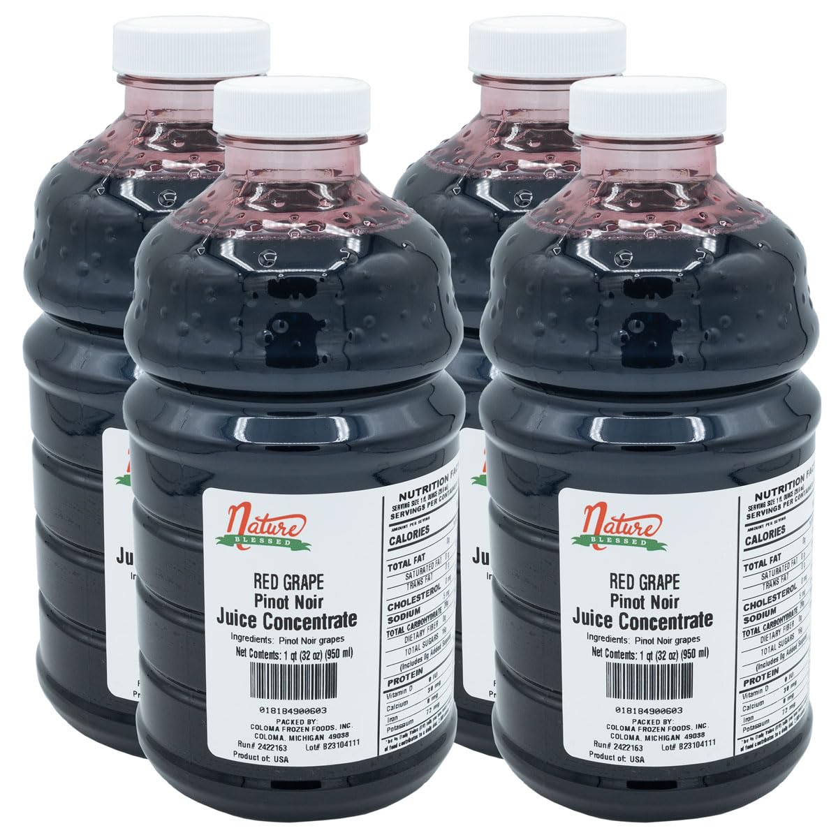 Nature Blessed 100% Pure Pinot Noir Red Grape Fruit Juice Concentrate - 4 Quarts (4/32 fl oz bottles), Excellent for Home Vintners or Brewers, All