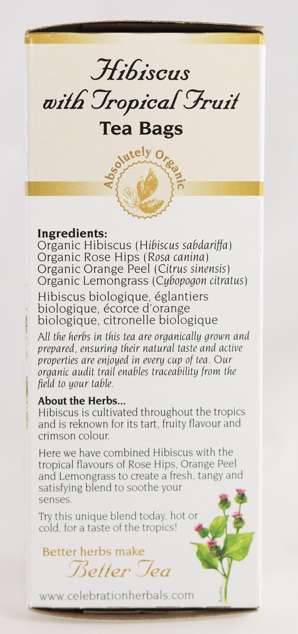 Celebration Herbals Organic Hibiscus with Tropical Fruit Tea Caffeine Free -- 24 Tea Bags 28g
