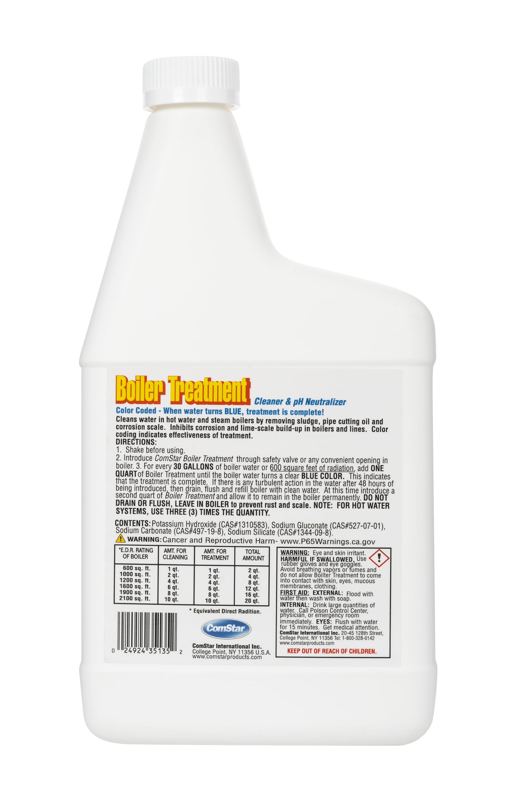 ComStar Boiler Treatment, 1 Quart Boiler Water Cleaner & pH Neutralizer, Removes Oil & Sludge, Inhibits Scale & Corrosion, No Flushing Required, Easy