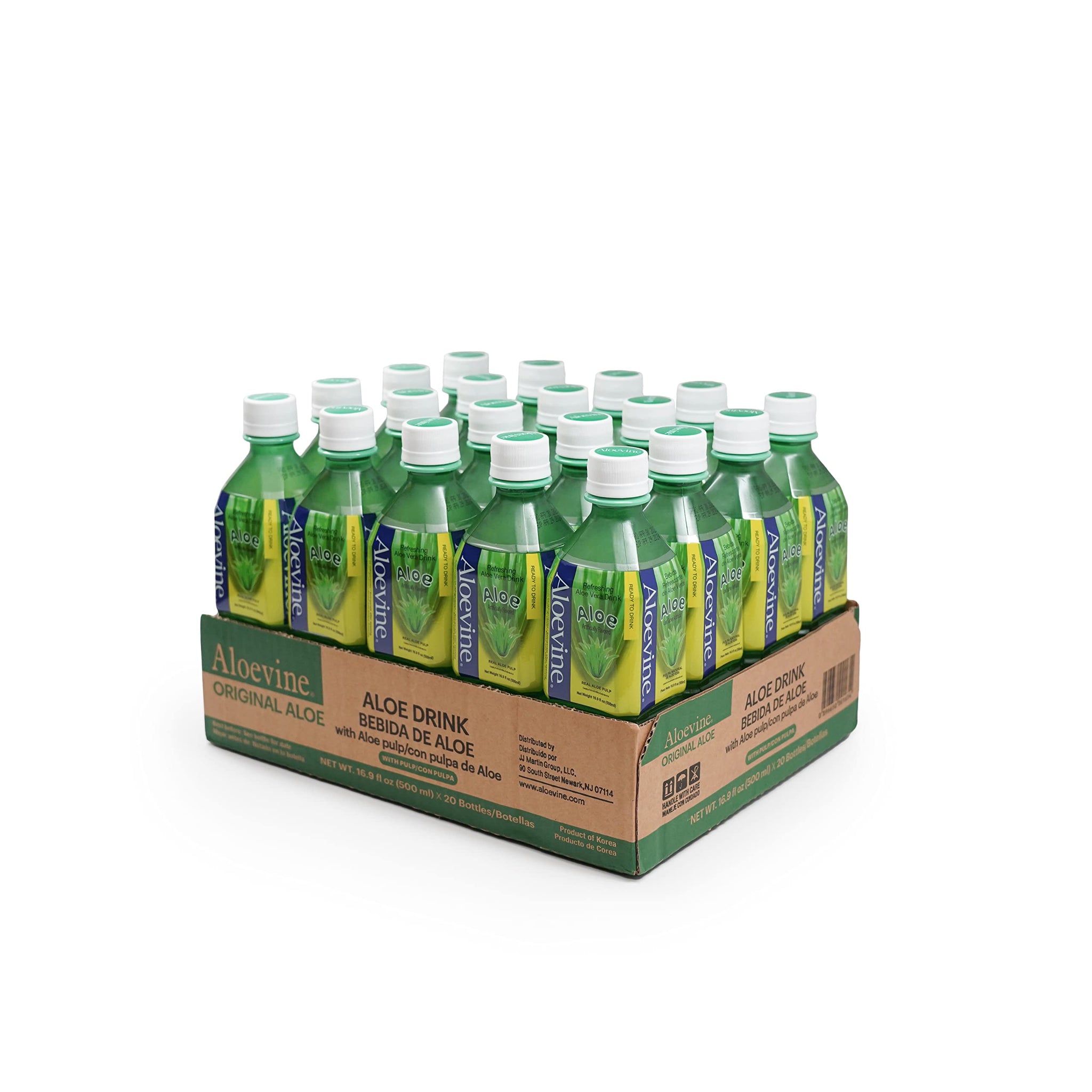Aloevine Aloe Vera Drink Original - Drink Aloe Juice with Real Aloe Chunks | Healthy Plant-Based Korean Beverage | Aloe Vera Juice | 16.9 oz Bottles