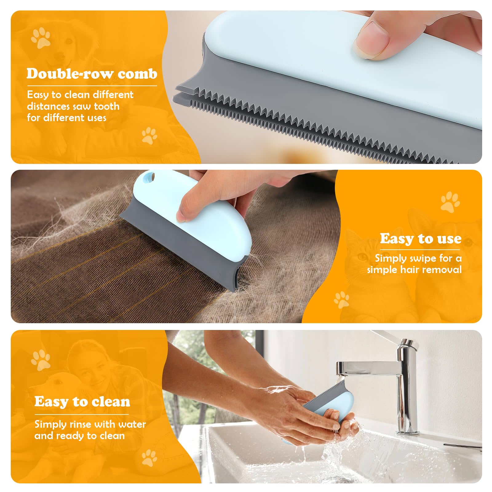 Pet Hair Removal Tool: 3 Pack Cat Dog Hair Removal, Reusable Lint Shaver Cleaner Portable Fur Remover Tool Carpet Scraper, Washable Lint Roller, Brush