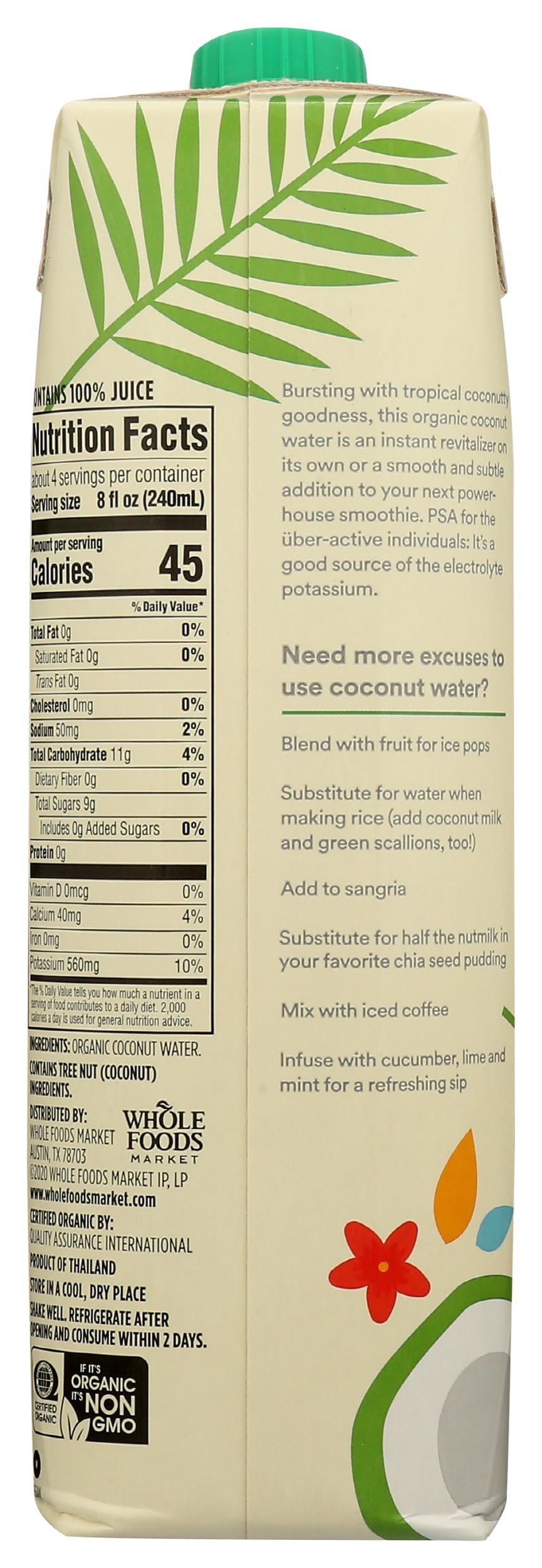 365 by Whole Foods Market, Organic Coconut Water, 100% Pulp-Free Juice, 33.8 Fl Oz