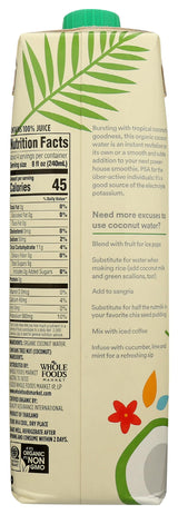 365 by Whole Foods Market, Organic Coconut Water, 100% Pulp-Free Juice, 33.8 Fl Oz