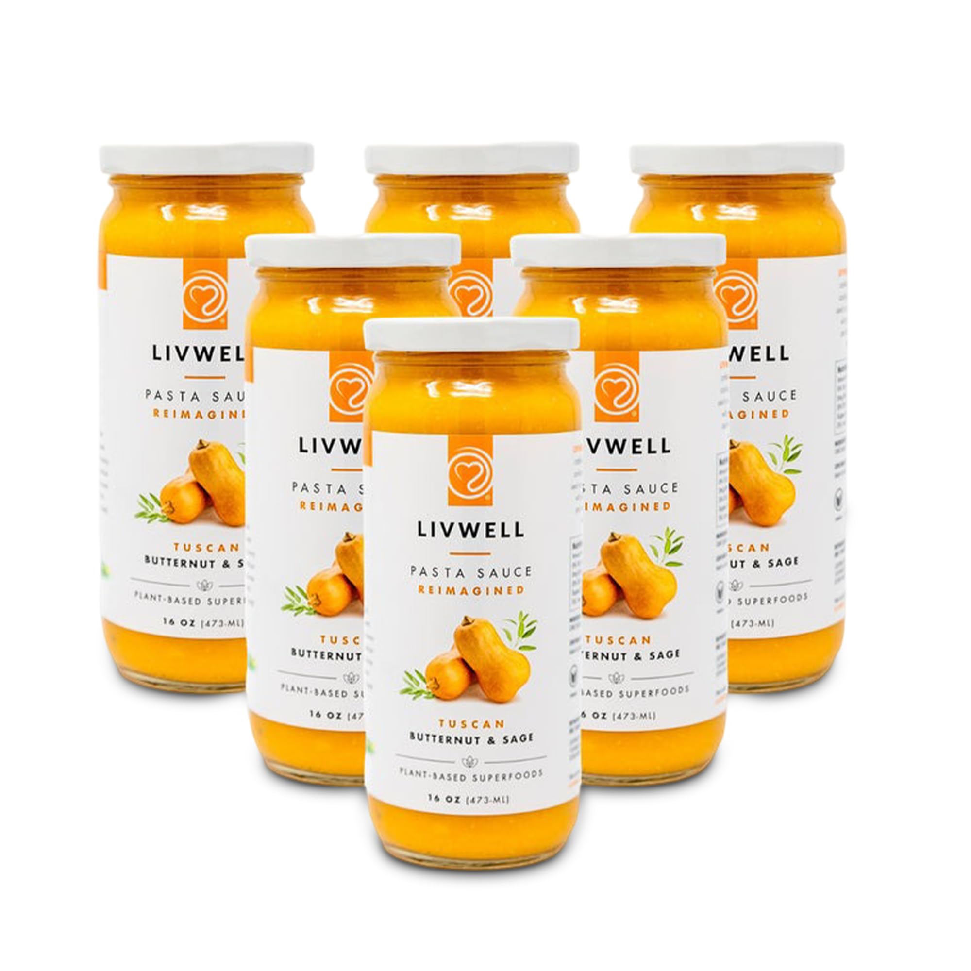 LIVWELL Tuscan Butternut Squash Pasta Sauce - Pack of 6 Plant Based Tuscan Sweet Butternut Squash & Sage Dairy Free Pasta Sauce with Virgin Olive Oil