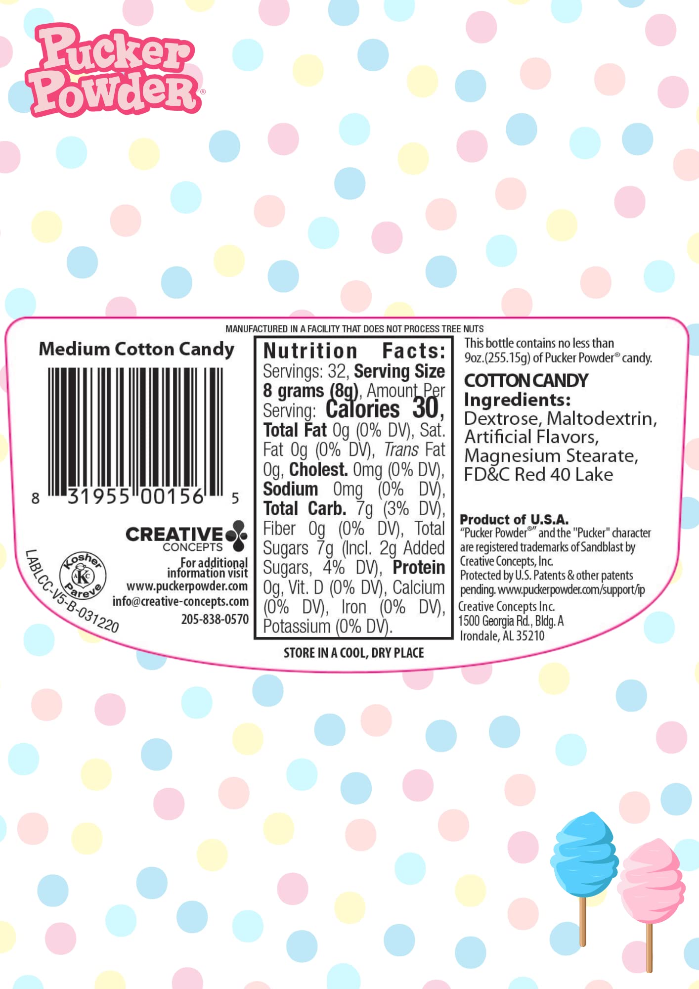 Pucker Powder Sweet Cotton Candy 9.5oz: - 1 Ct