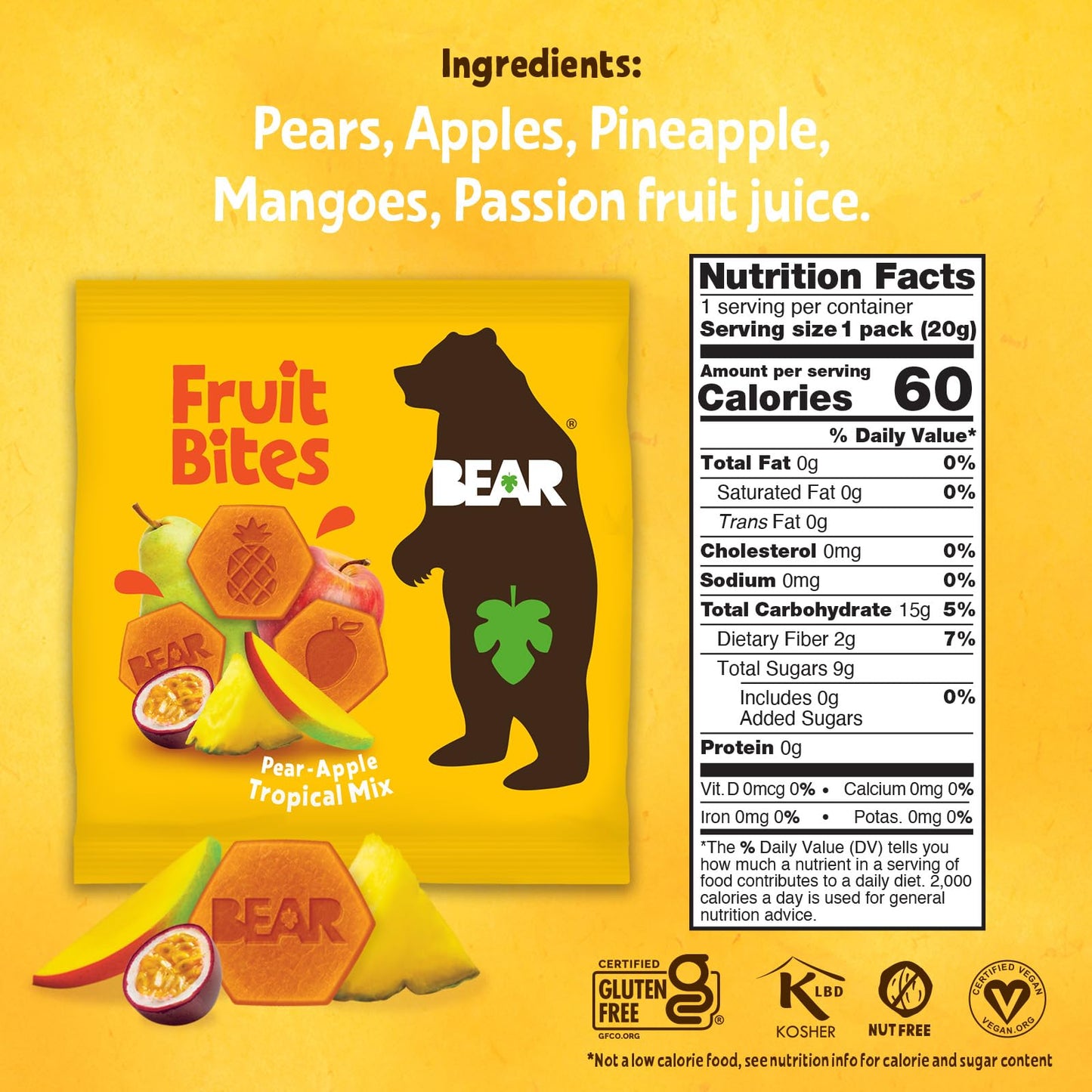 Bear, Fruit Bites Tropical, 3.5 Ounce