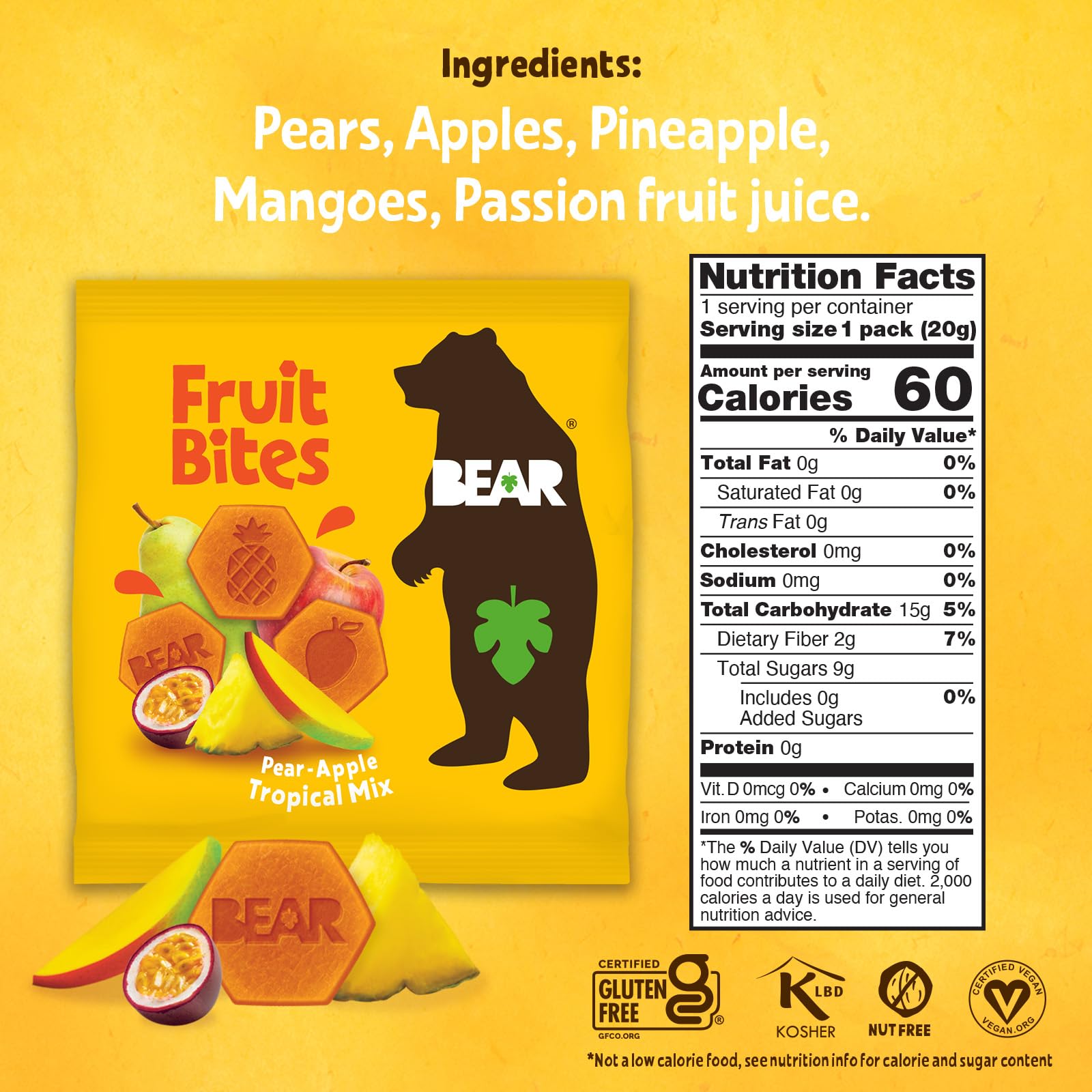 Bear, Fruit Bites Tropical, 3.5 Ounce