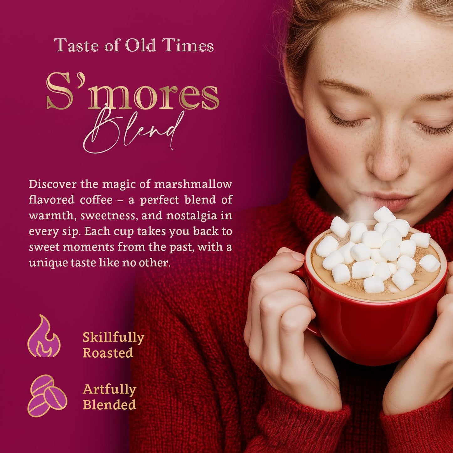 S'mores Flavored Whole Bean Coffee - 100% Arabica, Single Origin, Medium Roast, Naturally Sweetened, Rich and Creamy Flavor - Perfect for Cold Brew