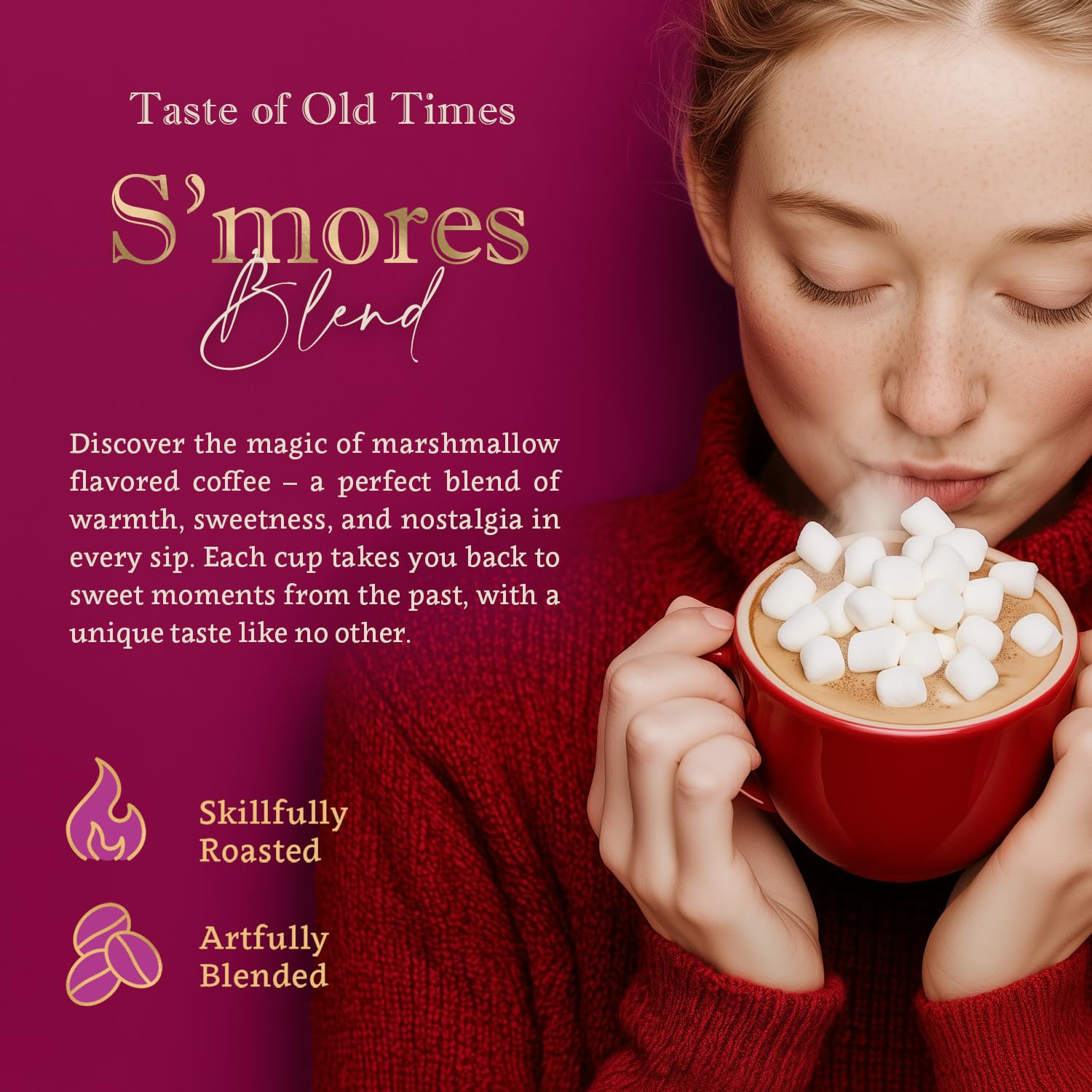 S'mores Flavored Whole Bean Coffee - 100% Arabica, Single Origin, Medium Roast, Naturally Sweetened, Rich and Creamy Flavor - Perfect for Cold Brew