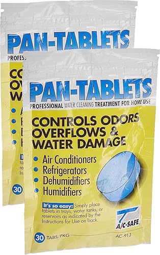 AC Safe AC-913 Pack of 2 Pan Cleaner Tablets; Each Pack Includes 30 Tablets; For use in Dehumidifiers, Refrigerators, and Humidifiers; Clean