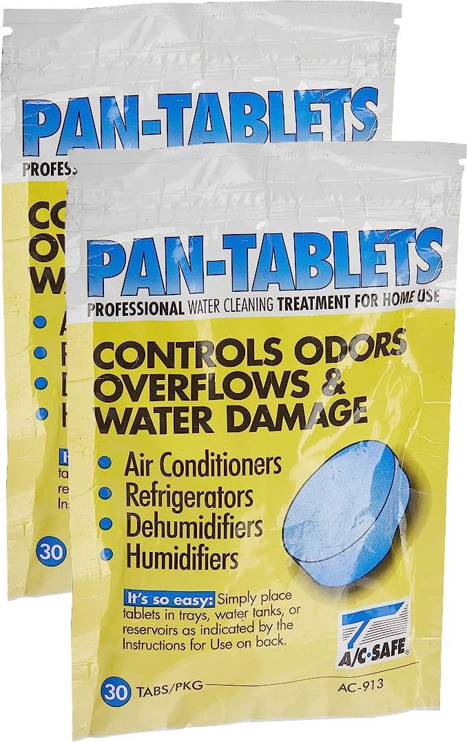 AC Safe AC-913 Pack of 2 Pan Cleaner Tablets; Each Pack Includes 30 Tablets; For use in Dehumidifiers, Refrigerators, and Humidifiers; Clean