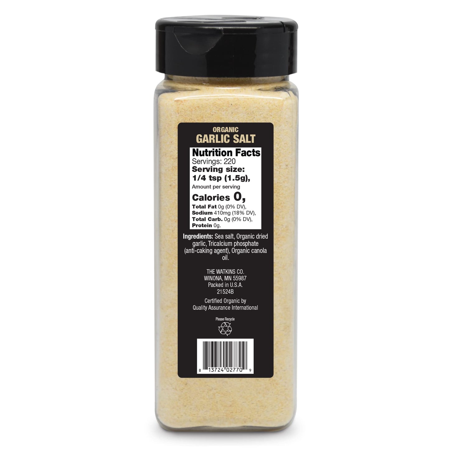 Watkins Organic Garlic Salt, 11.6 oz., 1-Pack